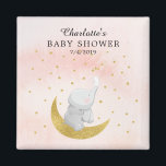 Íman Dourado Chá de fraldas De Raparigas Elefantes Coel<br><div class="desc">O mais doce elefante sentado numa lua dourada com um coelho branco a apanhar uma estrela num fundo cor-de-água cor-de-rosa. Disponível no nosso compro em outras cores para um chá de fraldas neutro ou chá de fraldas de rapazes. Visite o nosso compro para ver toda a nossa coleção de chás...</div>