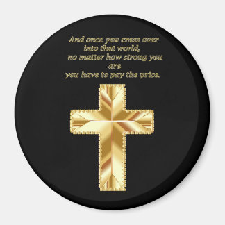 Íman Dourado Christian Crucifix Cross com palavras engr