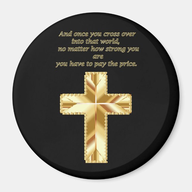 Íman Dourado Christian Crucifix Cross com palavras engr (Frente)