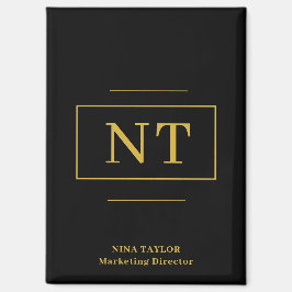 Íman Dourado Dois Monograma Preto Moderno Inicial