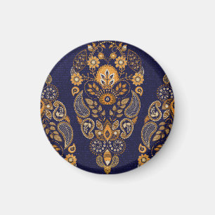 Íman Dourado e azul, padrão floral sem costura.