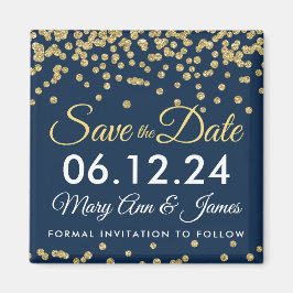 Íman Dourado Faux Glitter Confetti Marinho Azul Salvar 