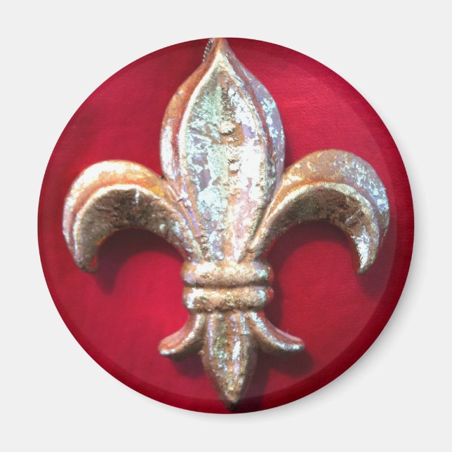 Íman Dourado Fleur de lis em vermelho (Frente)