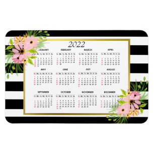 Íman Dourado Floral Preto-Branco    Calendário 2022