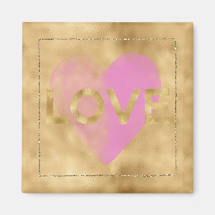 Íman Dourado Glam Glitter Pink Heart Love