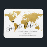 Íman Dourado Mapa Destino Casamento Salvar a Data<br><div class="desc">MOVA FACILMENTE O CORAÇÃO NO MAPA PARA O SEU DESTINO DE CASAMENTO no nosso mapa do mundo de folha de ouro, que parece autêntico, para criar a sua imã salve a data de casamento de destino que ficará incrível na geladeira. — Clique em PERSONALIZAR AINDA MAIS para mover o coração,...</div>