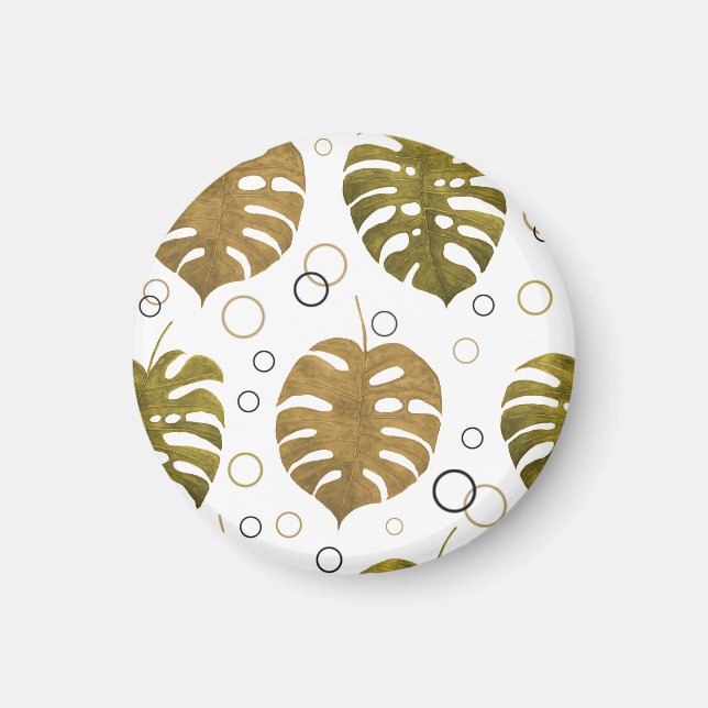 Íman Dourado tropical: Monstera Leaf Watercolor (Frente)