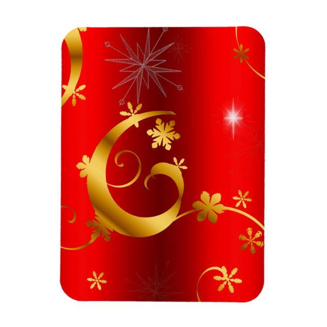 Íman Dourados picos e estrelas Natal vermelho (Vertical)