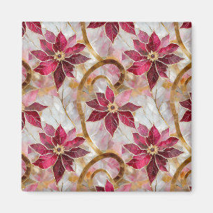 Íman Dourados Swirls Borgonha Rosa Poinsettias de Natal