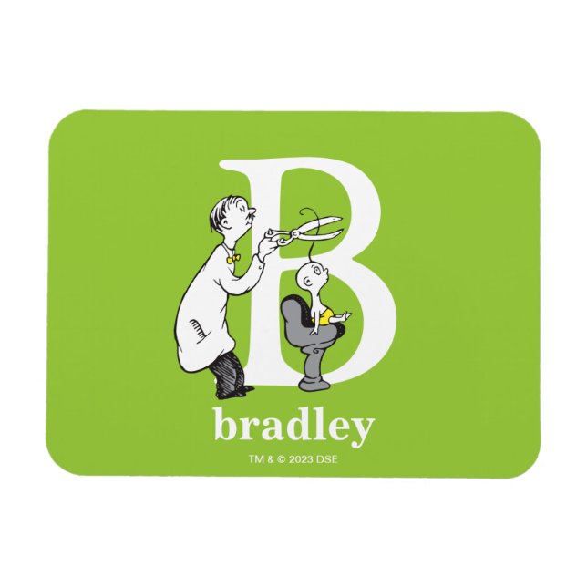 Íman Dr. Seuss ABC: Carta B - Branco | Adicione seu nom (Horizontal)