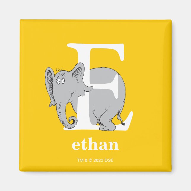 Íman Dr. Seuss ABC: Carta E - Branco | Adicione seu nom (Frente)