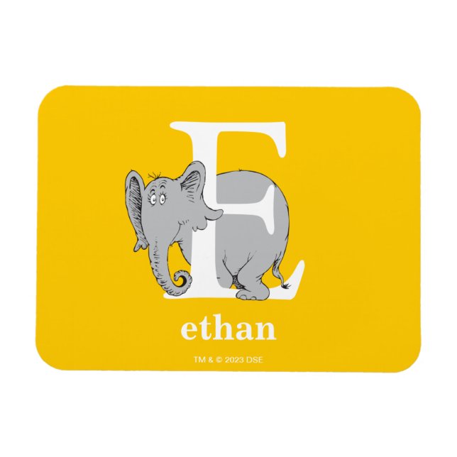 Íman Dr. Seuss ABC: Carta E - Branco | Adicione seu nom (Horizontal)