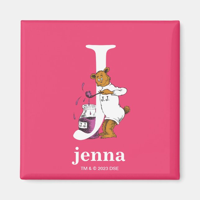 Íman Dr. Seuss ABC: Carta J - Branco | Adicione seu nom (Frente)