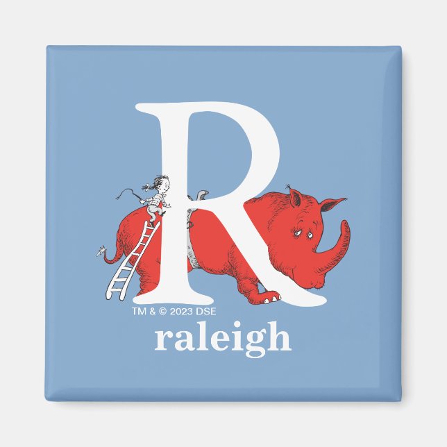 Íman Dr. Seuss ABC: Carta R - Branco | Adicione seu nom (Frente)