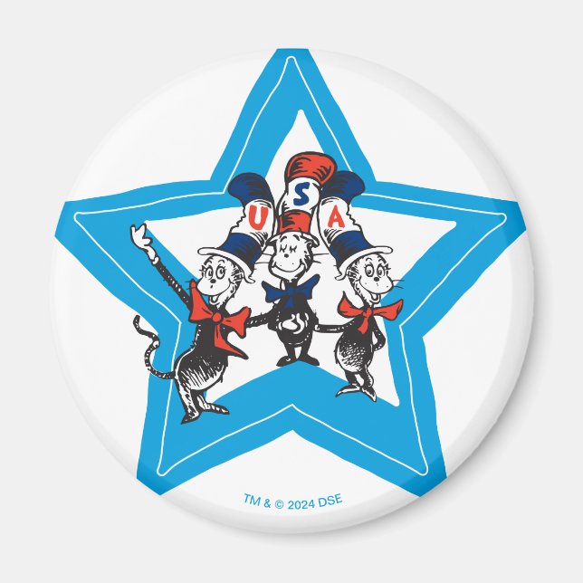 Íman Dr. Seuss | Gráfico Little Cats USA Hats (Frente)