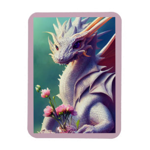 Íman Dragão Branco com Magneta de Flores