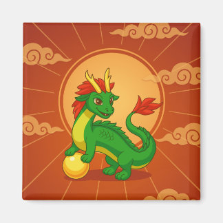 Íman Dragão Chinês Verde sobre Vermelho