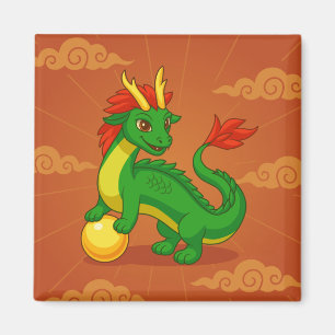 Íman Dragão Chinês Verde sobre Vermelho