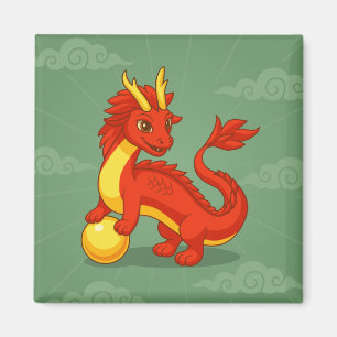 Íman Dragão Chinês Vermelho em Verde