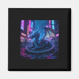 Íman Dragão Cyberpunk Majestoso Descendo Em Neon City S