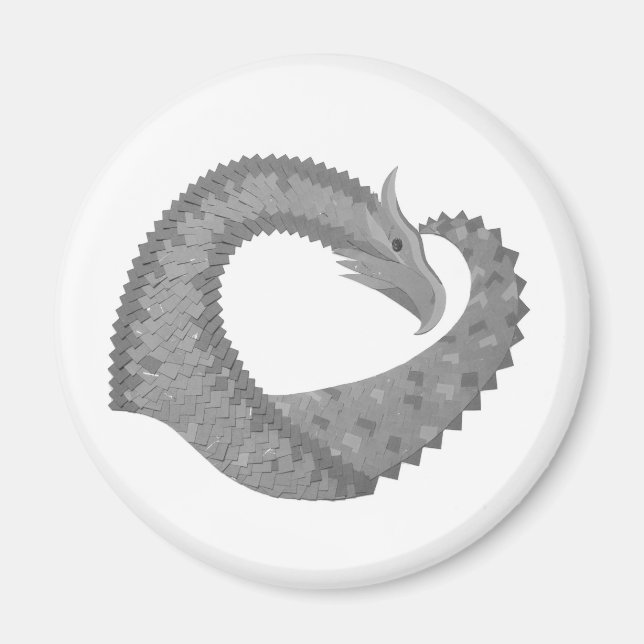 Íman Dragão de coração cinza sobre branco (Frente)