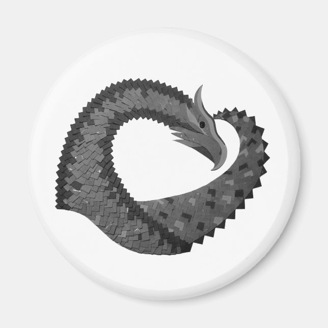 Íman Dragão de coração preto sobre branco (Frente)