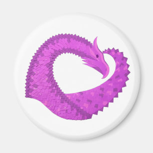 Íman Dragão de coração roxo brilhante em branco