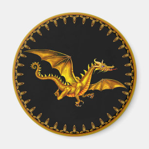 Íman dragão do ouro do vôo no preto