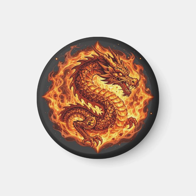 Íman Dragão Fogo Chamas Laranja Fogo Presente para home (Frente)