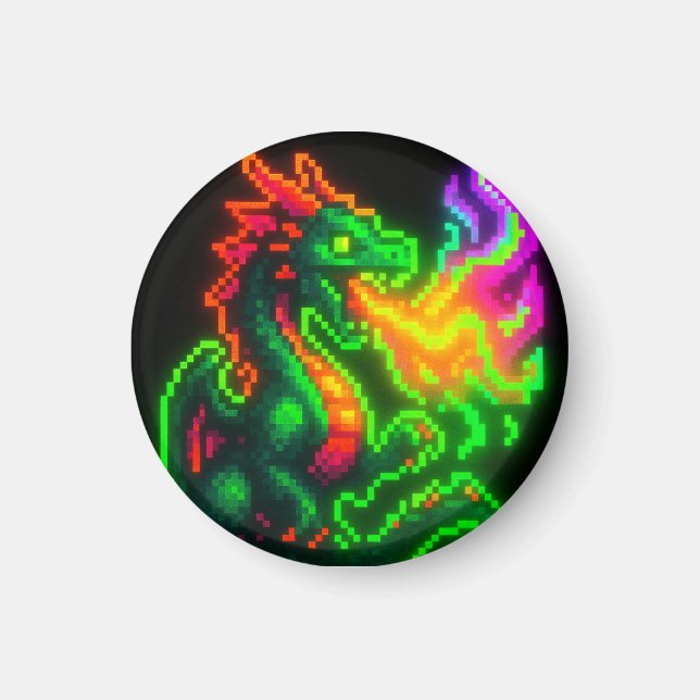 Íman Dragão Neon Pixel - Design da Chama da Arcade Retr (Frente)