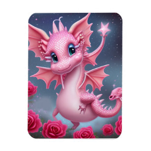 Íman Dragão rosa-claro com flores rosa