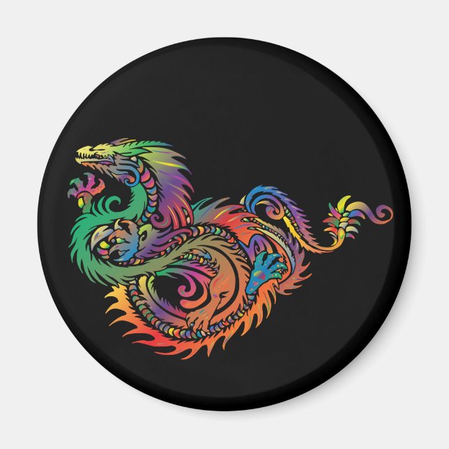 Íman Dragão Tribal Colorido (Frente)