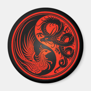 Íman Dragão vermelho e preto Phoenix Yin Yang