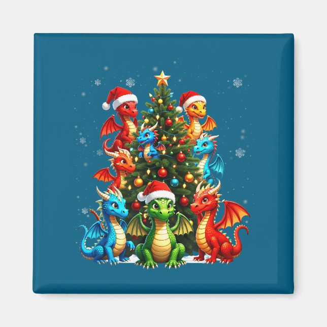 Íman Dragon Christmas Tree Squad Santa Hat Fantasy Myth (Frente)