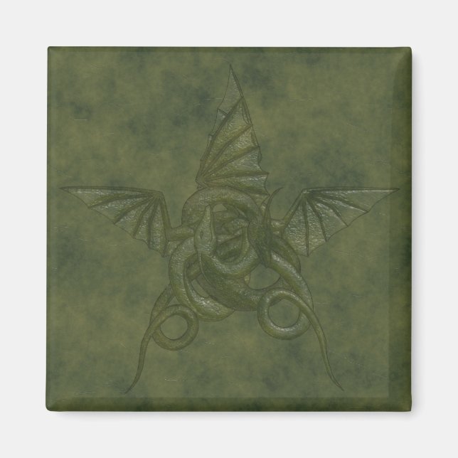 Íman Dragon Star - Imagem Verde de Couro Emboscada (Frente)