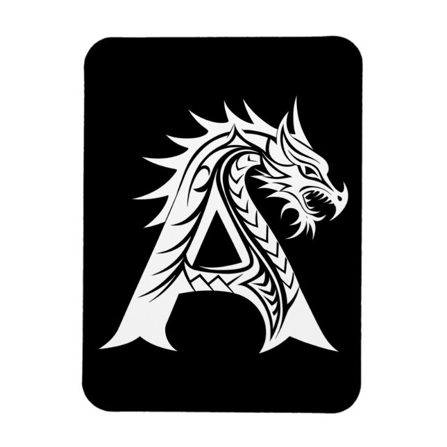Íman Dragon Styled Letter A, Dragon Alphabet, Monogram (Vertical)
