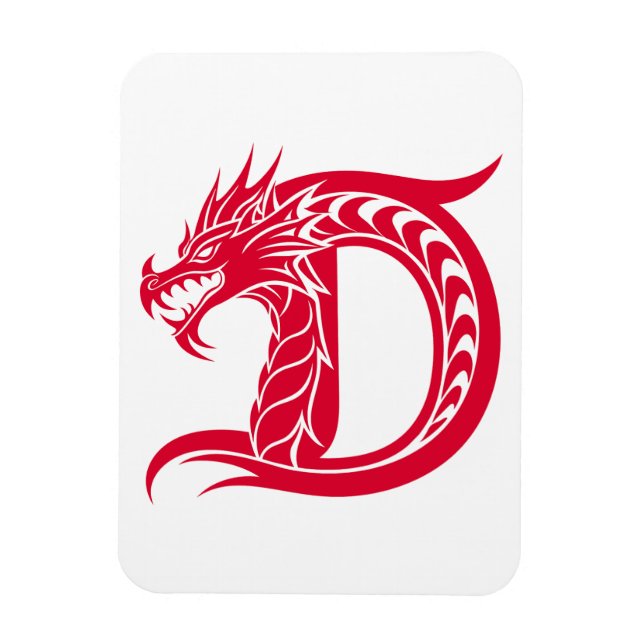 Íman Dragon Styled Letter D, Dragon Alphabet, Monogram (Vertical)