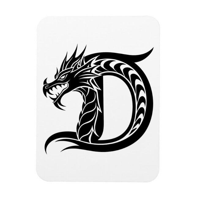Íman Dragon Styled Letter D, Dragon Alphabet, Monogram (Vertical)