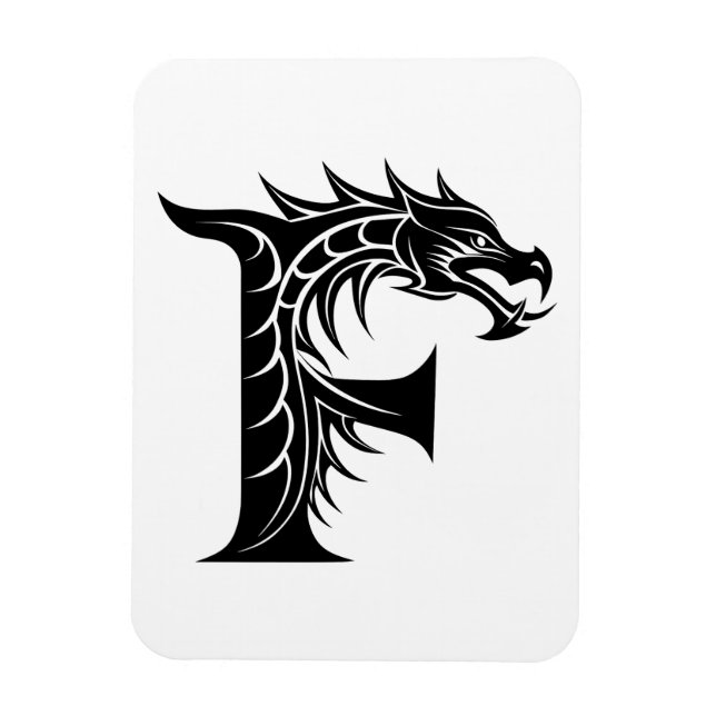Íman Dragon Styled Letter F, Dragon Alphabet, Monogram (Vertical)