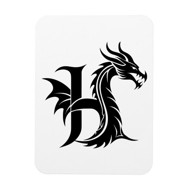 Íman Dragon Styled Letter H, Dragon Alphabet, Monogram (Vertical)