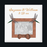 Íman Dragonflies Wedding Favor Photo<br><div class="desc">Colorful dragonflies on a frame with a bow wedding favor refrigerator magnet. Ready for your special photo. Fill in your information in the template. Make more changes to text and font size, style, and color. Add your photo by clicking on Change and upload your picture. Click on Customize to adjust...</div>