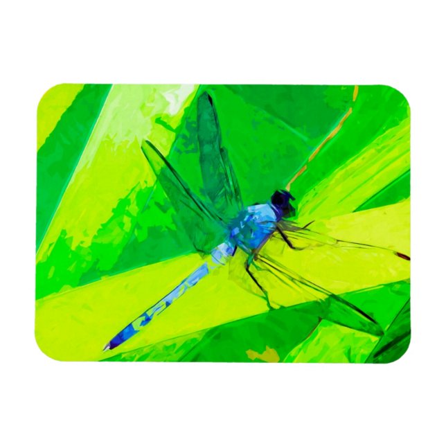 Íman Dragonfly Azul sobre Impressionismo Abstrato Verde (Horizontal)