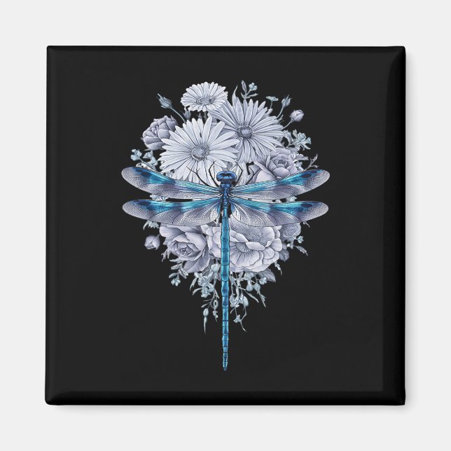 Íman Dragonfly Blue Watercolor Art Insetos Sobre a Terr (Frente)