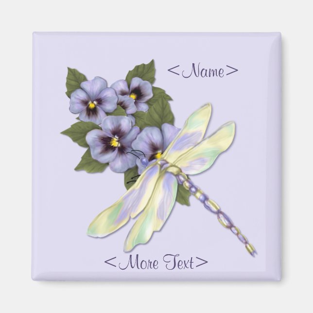 Íman Dragonfly & Pansies - Personalizar (Frente)