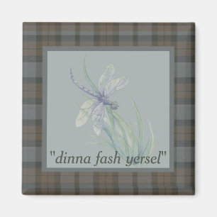 Íman Dragonfly Watercolor Fraser Clan Tartan Cinza Azul