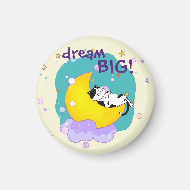 Íman "Dream Big" Cat Na Moon Inspirational Cote (Frente)