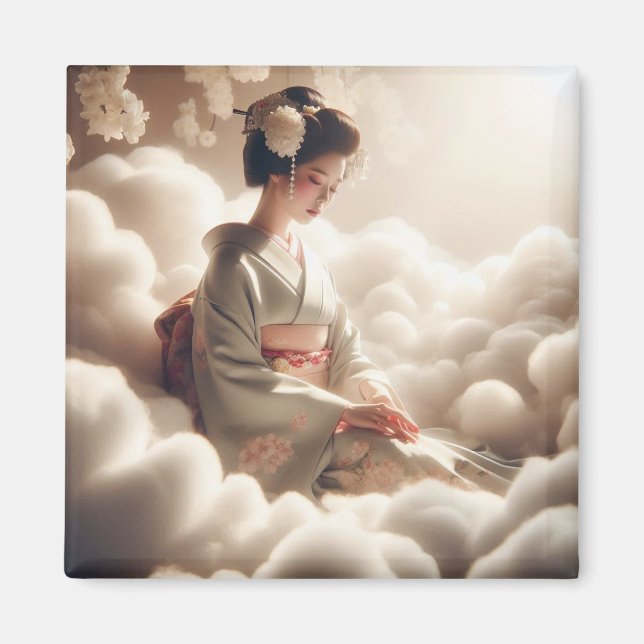 Íman Dreamy Japanese Kimono Woman Floating in Clouds –  (Frente)