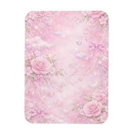 Íman Dreamy Pink Rose Floral Pearls Bows Sparkles