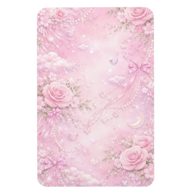 Íman Dreamy Pink Rose Floral Pearls Bows Sparkles (Vertical)