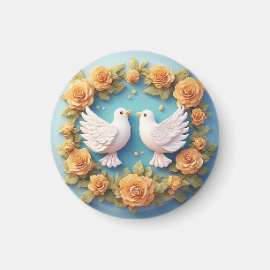 Íman Duas Pombas Brancas em Meio a um Padrão Floral